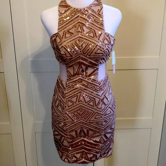 slim fit dress slacks Kateprom Sexy Rose Gold Jewel Sheath Mini Sleeveless Party Dresses,Hom –  kateprom main image 1
